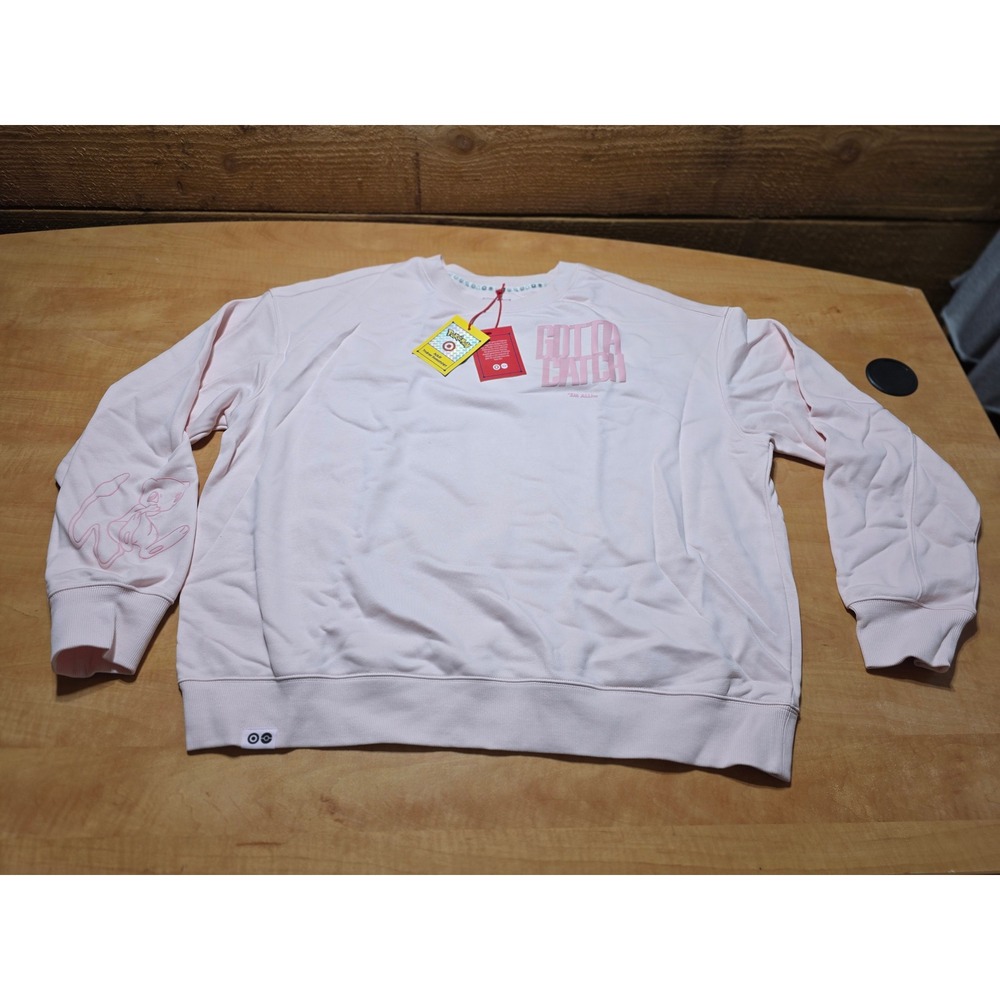 Pokemon Trainer Sweatshirt Pink Mew Gotta Catch Em All Crewneck Adult Large NWT